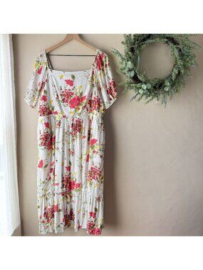 Lane Bryant Convertible Puff-Sleeve Tiered Midi Dress